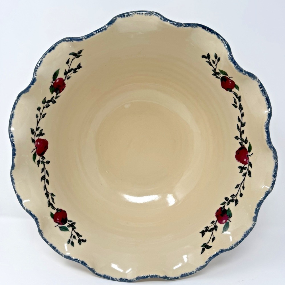 Vintage Home & Garden Party Stonewear Ruffled Edge Serving Bowl Apple Vine 12"